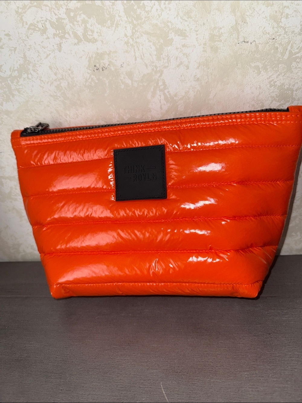 THINK ROYLN Glossy Orange Quilted Cosmetic Pouch